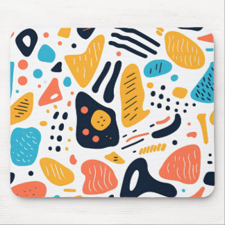 Abstract Memphis Style Organic Shapes Pattern Mouse Mat