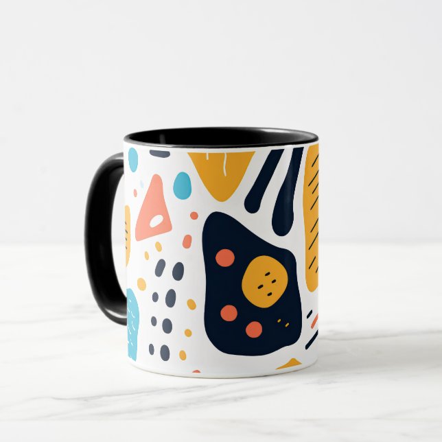 Abstract Memphis Style Organic Shapes Pattern Mug (Front Left)