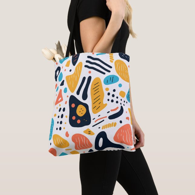 Abstract Memphis Style Organic Shapes Pattern Tote Bag (Close Up)