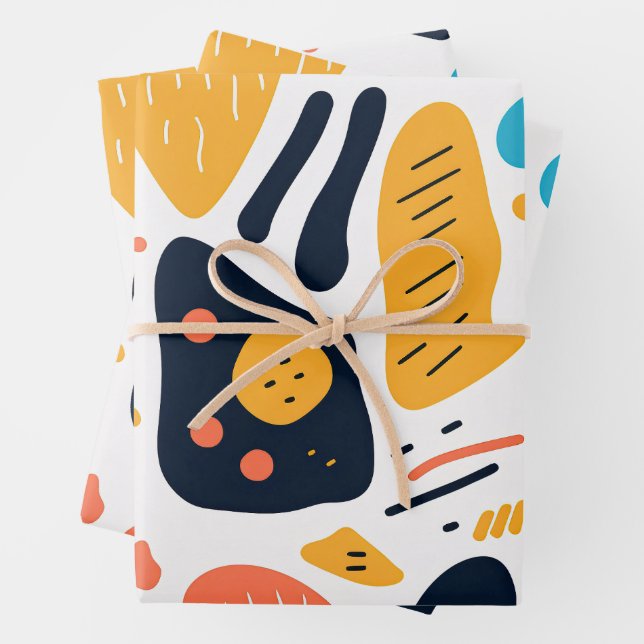 Abstract Memphis Style Organic Shapes Pattern Wrapping Paper Sheet (In situ)