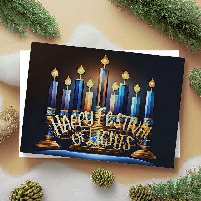 Abstract Menorah Festival of Lights Holiday Card (Creator Uploaded)