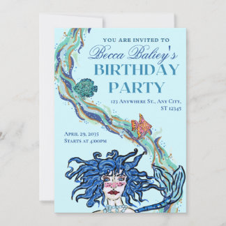 Abstract Mermaid Birthday Invitation