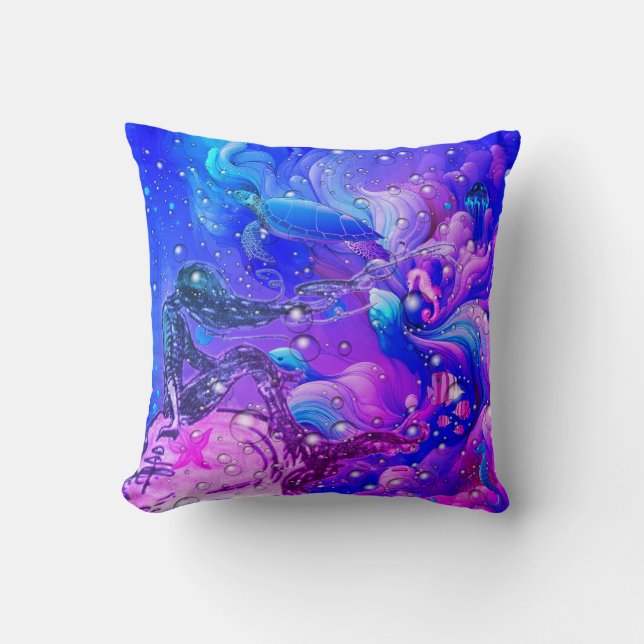 Abstract Mermaid Under the Sea Throw Pillow (Front)