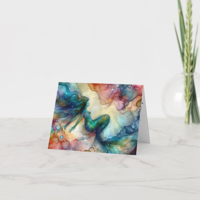 ABSTRACT MERMAIDS VIBRANT ALCOHOL INK  CARD (Front)