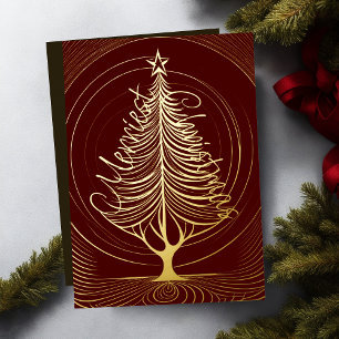Abstract Merriest Christmas Tree Theme Foil Holiday Card