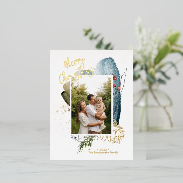 Abstract Merry Christmas Custom Holiday Photo Card (Standing Front)