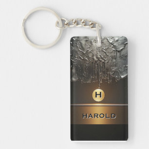 Abstract Metallic Dripping Liquid With Gold Sphere Key Ring