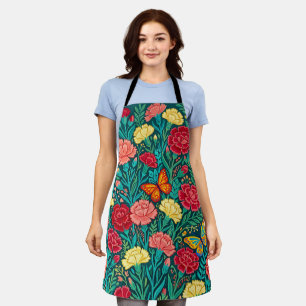 Abstract Mexican Carnations Butterflies Apron
