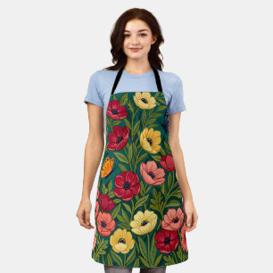 Abstract Mexican Folk Anemones Butterflies Apron