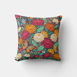 Abstract Mexican Folk Butterflies Throw Pillow