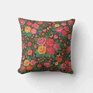Abstract Mexican Folk Roses Garden Throw Pillow