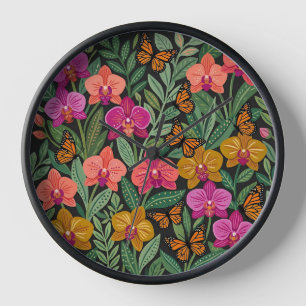 Abstract Mexican Orchid Butterflies Art Clocks