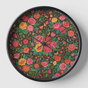 Abstract Mexican Rose Butterflies Art Clocks