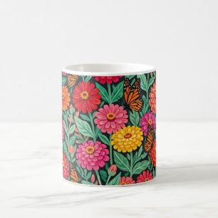 Abstract Mexican Zinnias Butterflies Coffee Mug