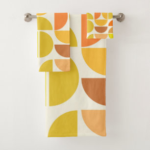 Abstract Mid century modern circles orange yellow  Bath Towel Set