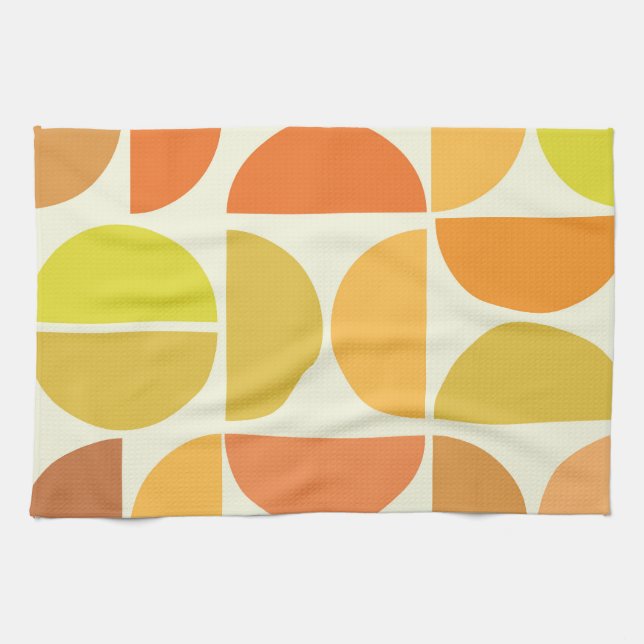 Abstract Mid century modern circles orange yellow  Tea Towel (Horizontal)