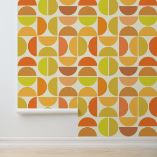 Abstract Mid Century Modern Circles Orange Yellow Wallpaper