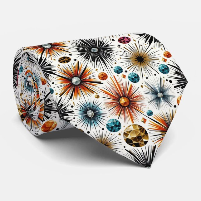 Abstract Mid Century Modern Starburst Diamond Tie (Rolled)