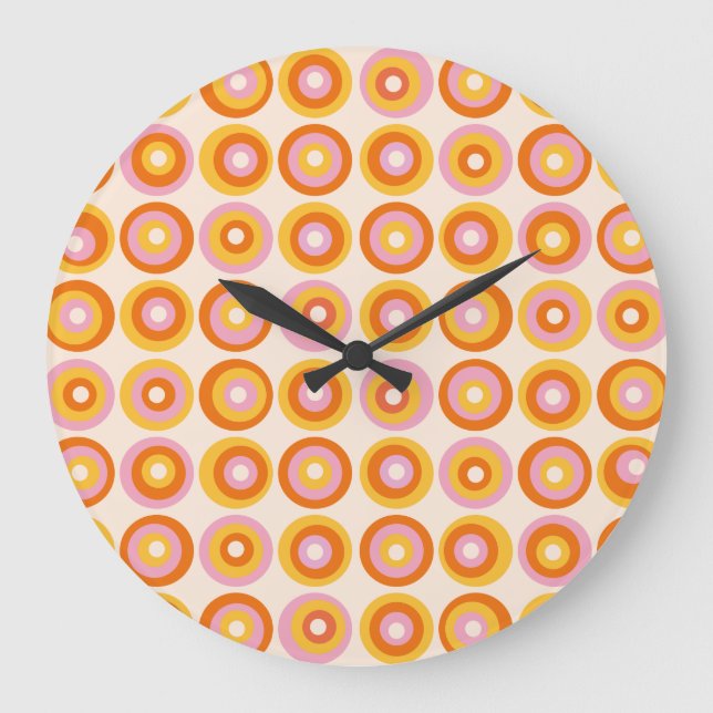 Abstract Mid Century Orange Circles Pattern Large Clock (Front)