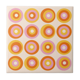 Abstract Mid Century Orange Circles Pattern Tile