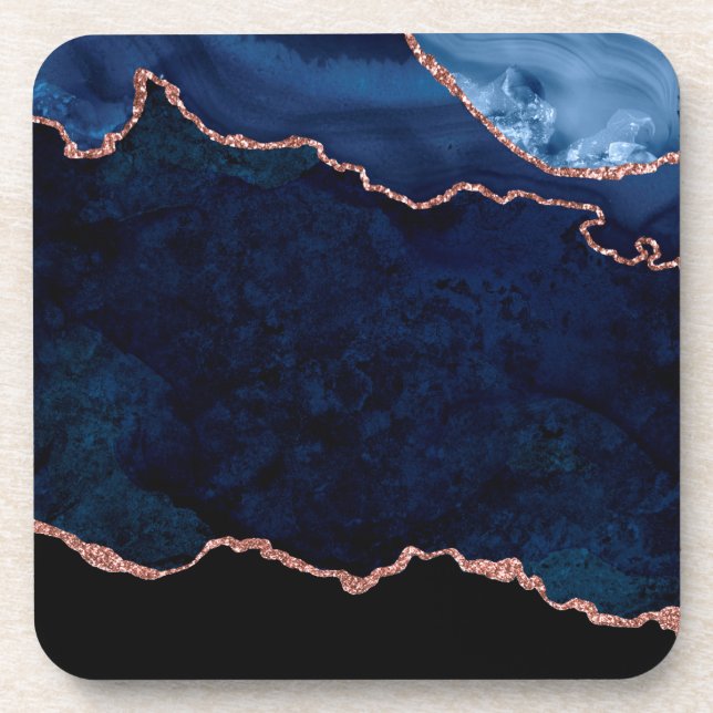 Abstract Midnight Blue Agate Glitter Pattern Coaster (Front)