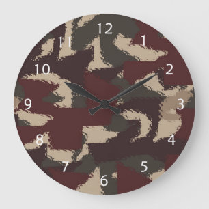 Abstract Military Camouflage Pattern Large Clock