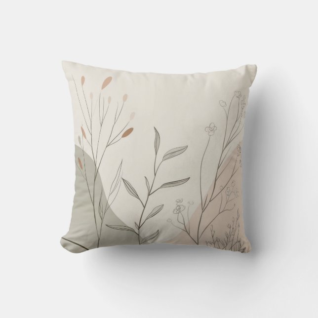Abstract Minimal Botanical Line Art Cushion (Front)