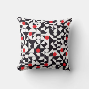 Abstract minimal geometric black white and red pat cushion