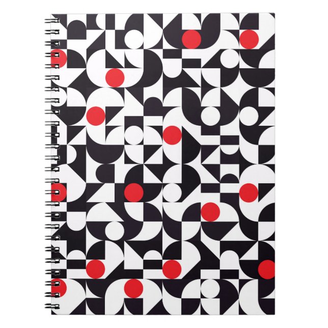 Abstract minimal geometric black white and red pat notebook (Front)