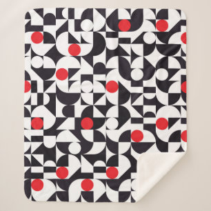 Abstract minimal geometric black white and red pat sherpa blanket