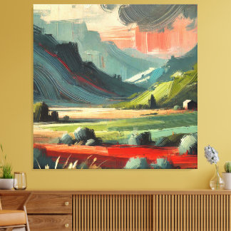 Abstract Minimal Landscape Storm Brush Stroke Art Canvas Print