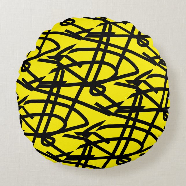Abstract Minimalism Black Yellow Cushion Pillow (Front)