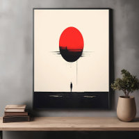 Abstract Minimalist Red Sun and Solitude Art