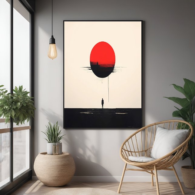 Abstract Minimalist Red Sun and Solitude Art Poster (Creator Uploaded)