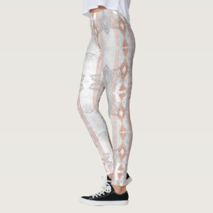 abstract minimalist rose gold aztec white marble leggings