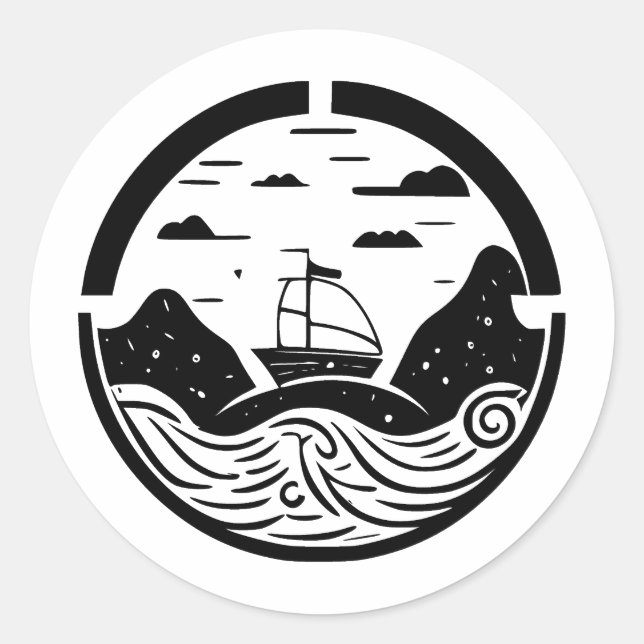 Abstract Minimalist Sea Silhouette Classic Round Sticker (Front)