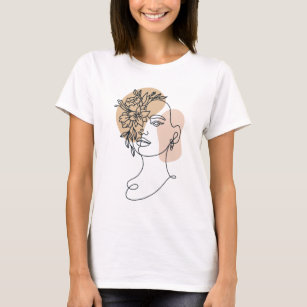 Abstract minimalist woman face line art Floral T-Shirt