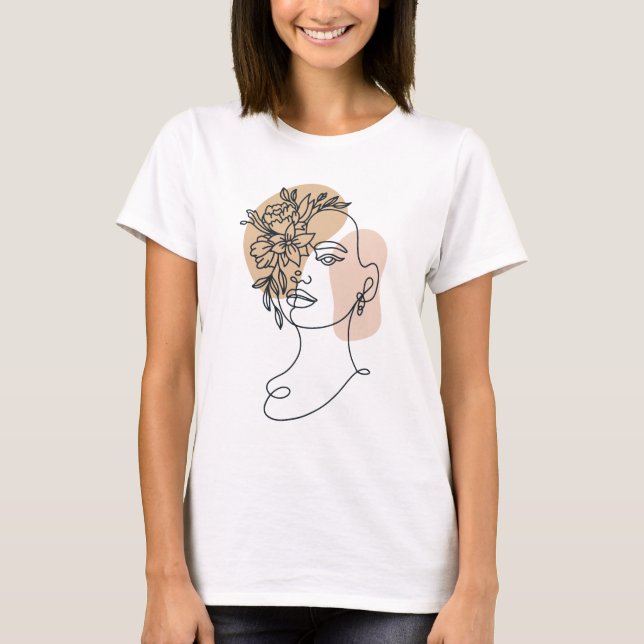 Abstract minimalist woman face line art Floral T-Shirt (Front)