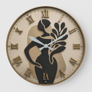 Abstract Minimalist Woman Silhouette Modern Boho Large Clock