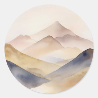 Abstract minimalistic watercolor beige mountains classic round sticker