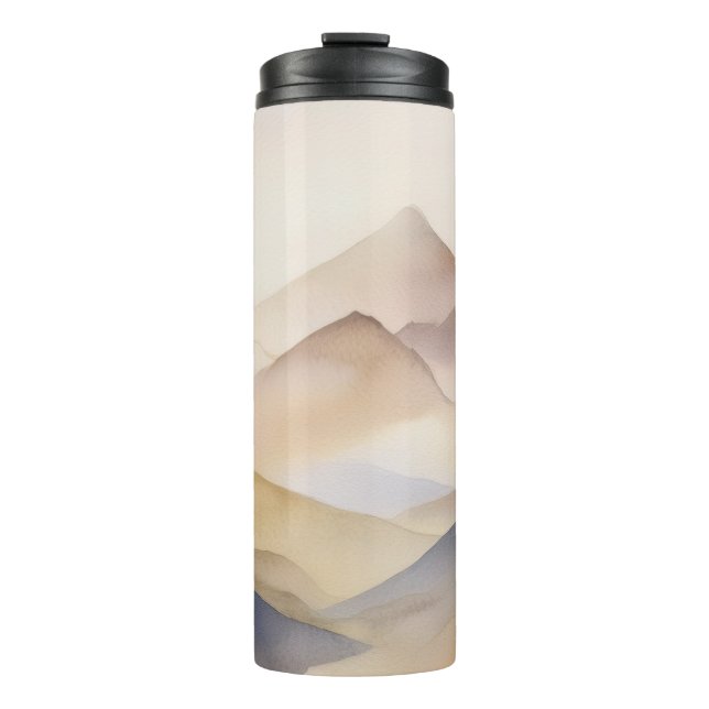 Abstract minimalistic watercolor beige mountains thermal tumbler (Front)