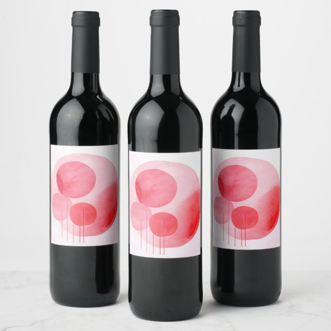 Abstract minimalistic watercolor pink composition wine label (Bottles)