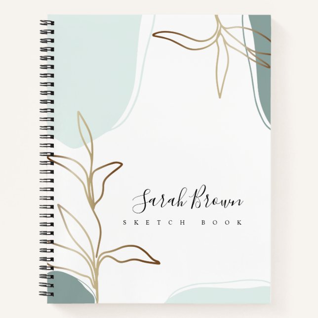 Abstract Mint and Moss Green Sketchbook Notebook (Front)