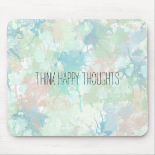 Abstract Mint Blue Watercolor Splashes Happy Mouse Mat