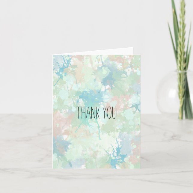 Abstract Mint Blue Watercolor Splashes Thank You (Front)