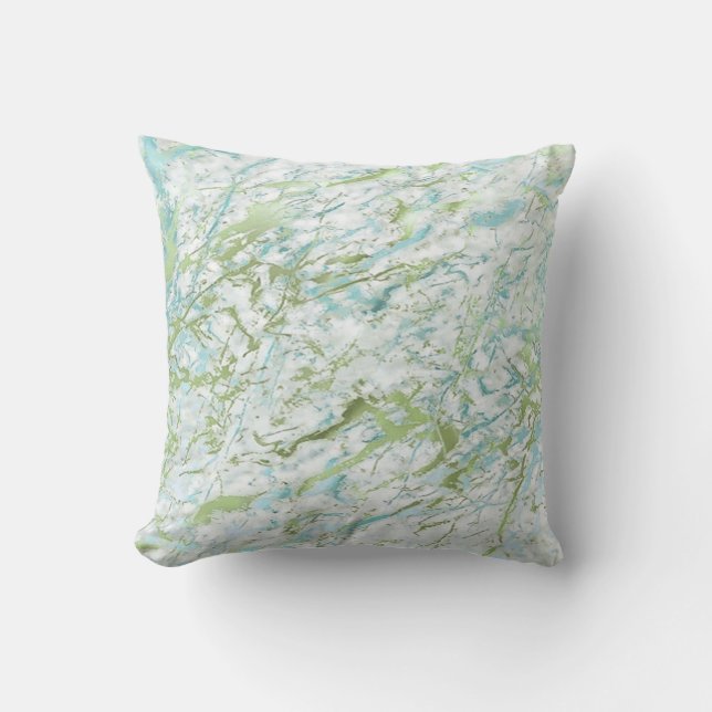Abstract Mint Green Blue White Marble Luxury Cushion (Front)