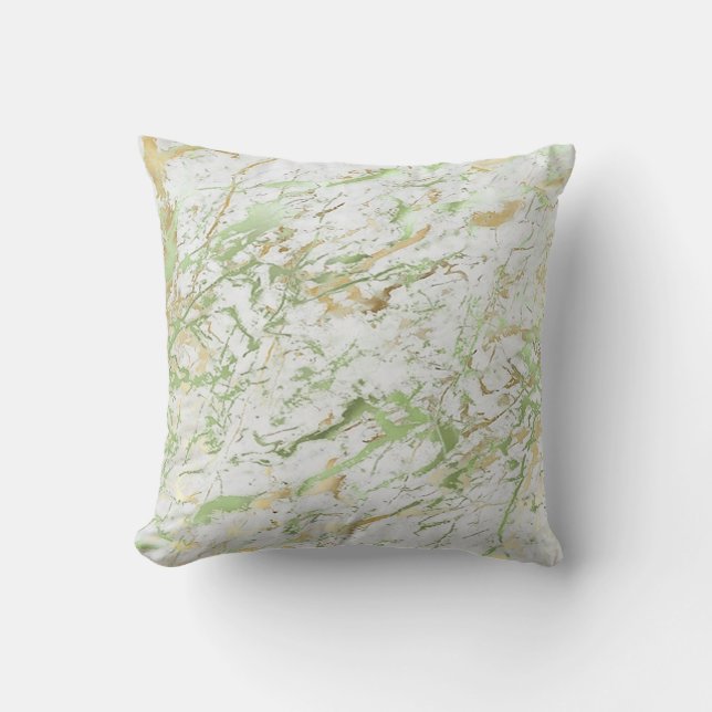 Abstract Mint Green Gold White Marble Luxury Cushion (Front)