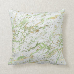 Abstract Mint Green Gold White Marble Luxury Cushion