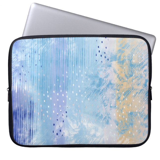 Abstract Mixed Media Blue Turquoise Yellow Laptop Sleeve (Front)