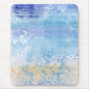 Abstract Mixed Media Blue Turquoise Yellow Mouse Mat